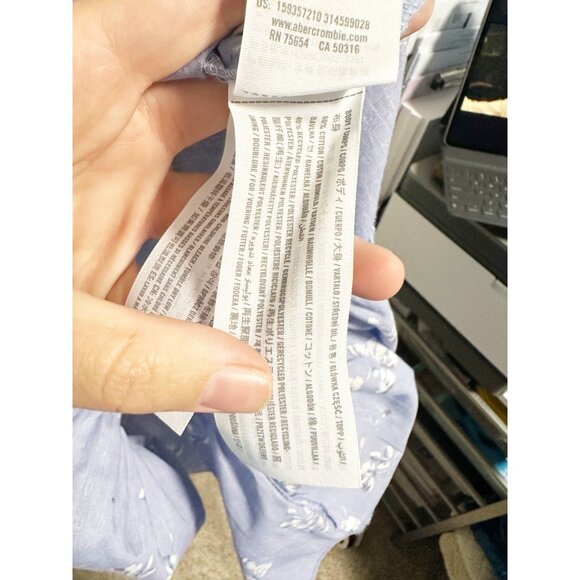 Abercrombie & Fitch Poplin Puff Sleeve Midi Dress Smocked Back Floral Blue Small - Picture 4 of 6